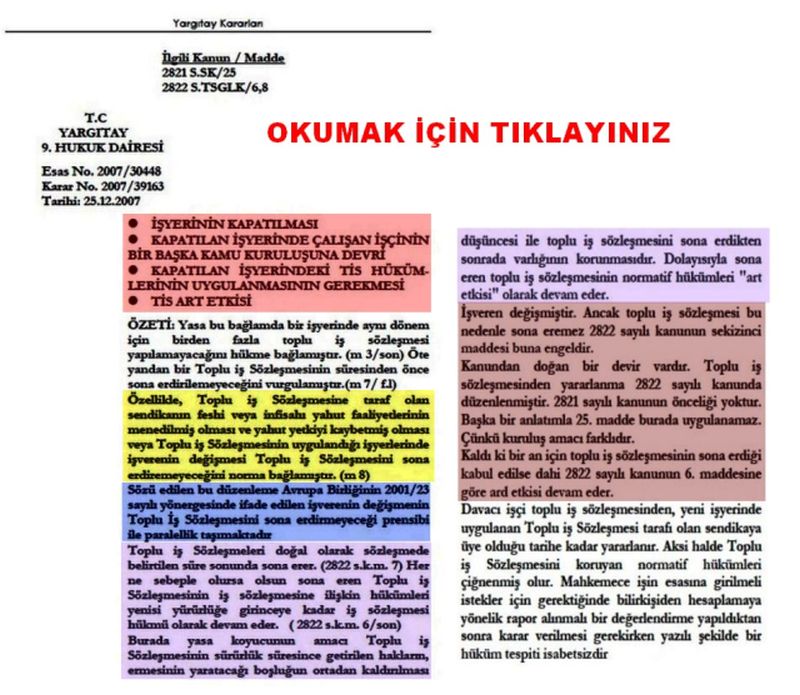 KAPATILAN İŞYERİNDEKİ TİS HÜKÜMLERİNİN UYGULANMASI