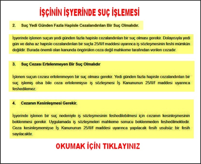 İŞÇİNİN İŞYERİNDE SUÇ İŞLEMESİ