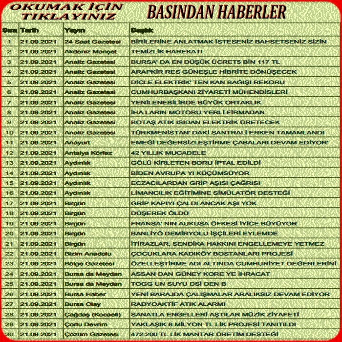 21 EYLÜL 2021 -BASINDAN HABERLER-