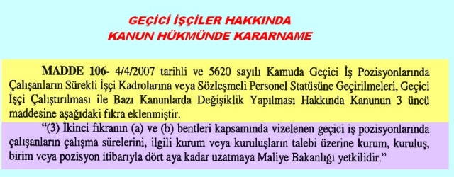 GEÇİCİ İŞÇİLER İÇİN KANUN HÜKMÜNDE KARARNAME