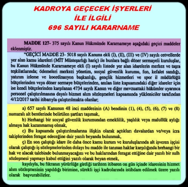 KADROYA GEÇECEK İŞYERLERİ İLE İLGİLİ