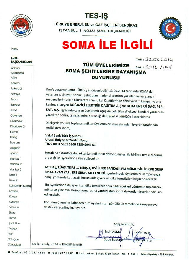 SOMA DAYANIŞMA DUYURUSU